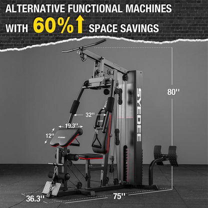 Syedee Home Gym Station: 150LB Weight Stack Multifunctional Equipment for Full Body Strength Training, LAT Pulldown, Chest, Leg, and Preacher Curl