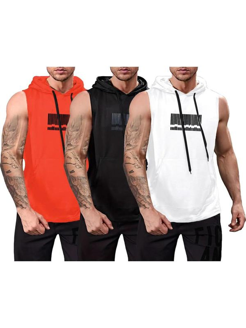 Men'S Graphic Drawstring Hooded Sports Tank Top, Regular Fit Sleeveless Sweat Activated Sports Top, Summer Outfits 2024, Men'S Sportswear Clothing