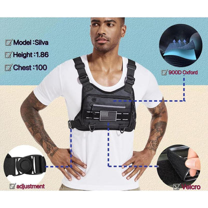 Chest Bag for Men and Women Water Resistant Running Vest Tactical Chest Bag Pack for Sports Outdoor (Black)