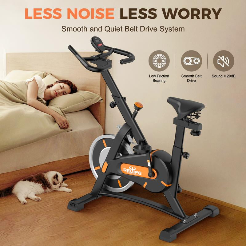 RELIFE REBUILD YOUR LIFE Indoor Cycling Bike Exercise Bike with LCD Monitor Stationary Bike for Home Gym Cardio Workout Training Christmas Gift