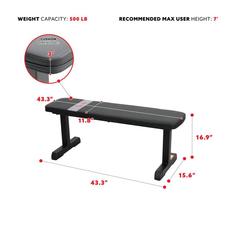 Flat Utility Weight Bench - Space-Efficient Design - Max Weight Capacity of 500 Lbs - Versatile Equipment for Strength Training Compact Gym